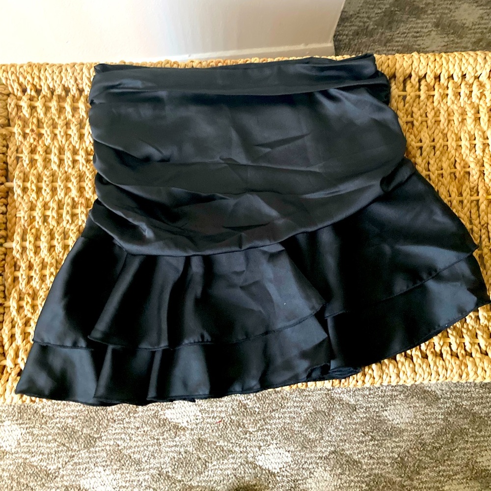 Asymmetrical Satin Black mini skirt